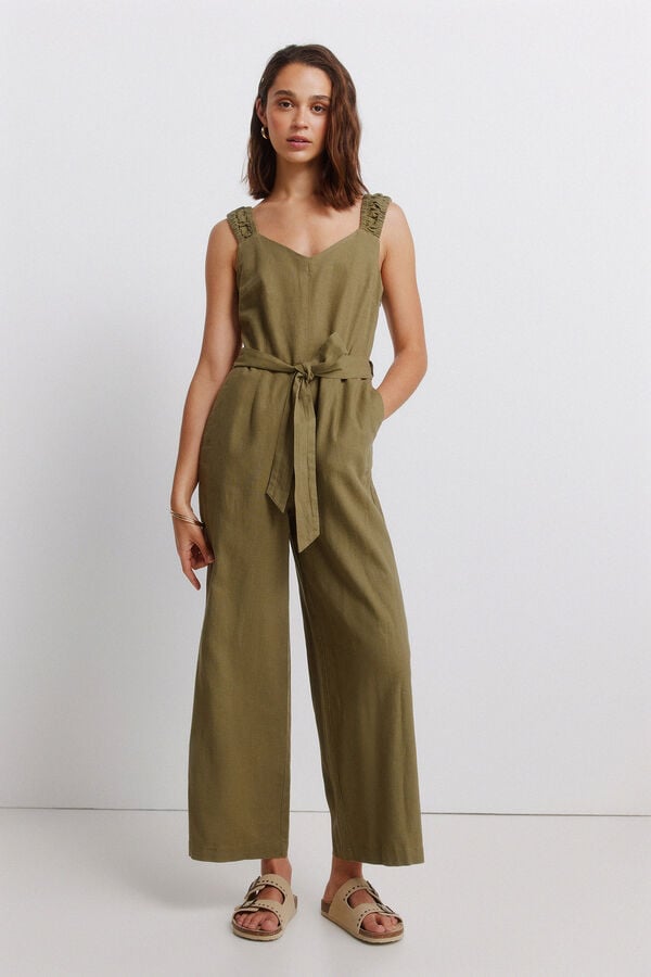 Springfield Linen elasticated strap jumpsuit printed