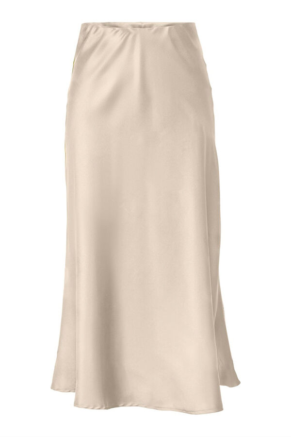 Only Falda midi sat&eacute;n beige