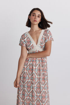 Springfield Border print short sleeve midi dress