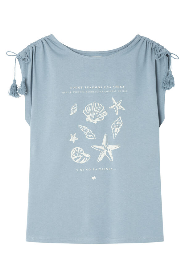 La Vecina Rubia short sleeve tassels tassel t-shirt blue