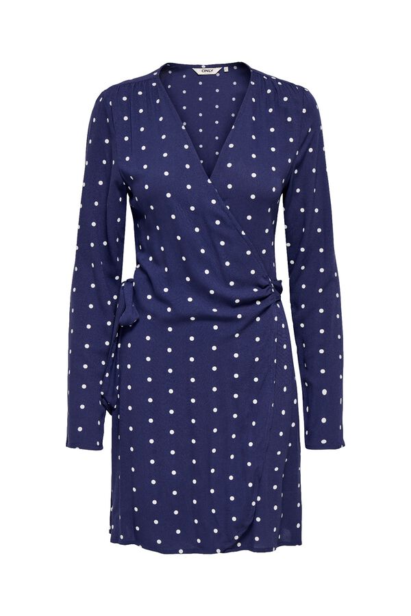 Only Polka-dot wrap short dress blue