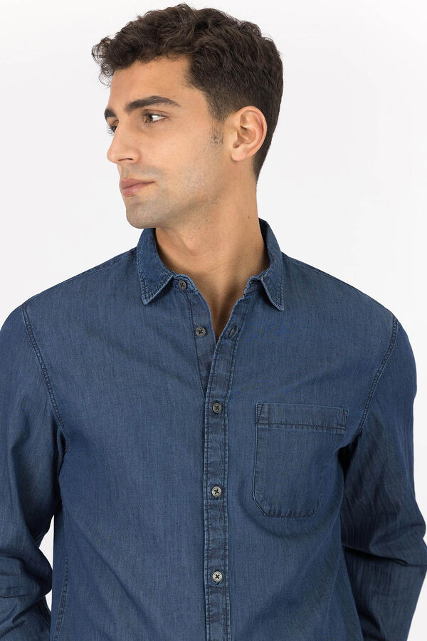 Springfield Regular fit denim shirt with pocket plava