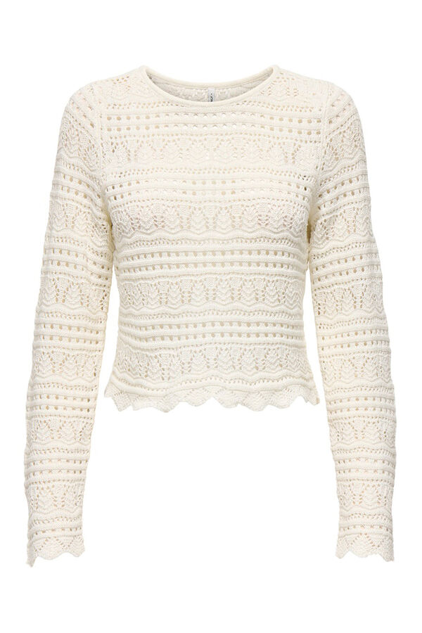 Only camisa cropped de malha vazada bege