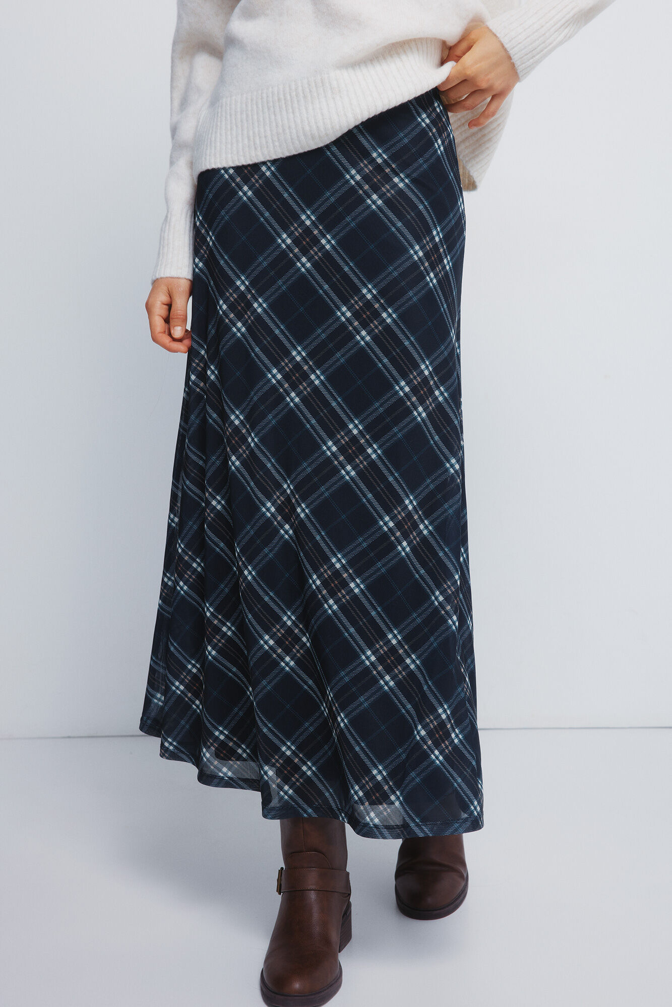 Springfield Falda midi gasa cuadros