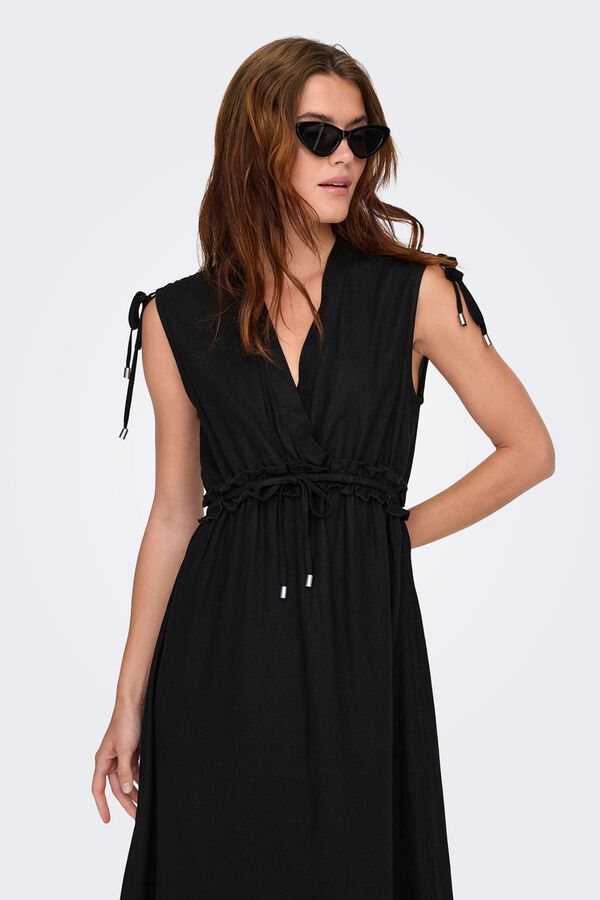Only Vestido largo de lino negro