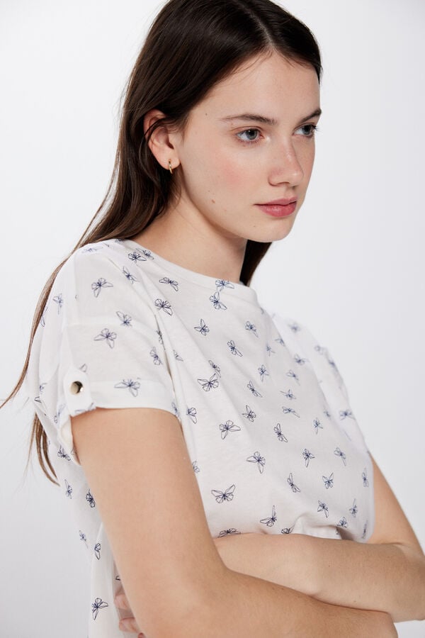 Springfield Printed button sleeve T-shirt natural