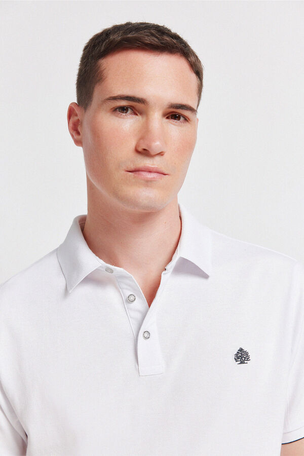 Springfield Piqu&eacute; contrast cuff slim fit polo shirt white