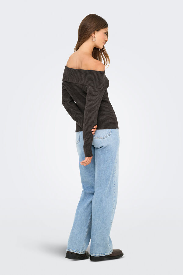 Only Jersey cuello barco vuelto marr&oacute;n