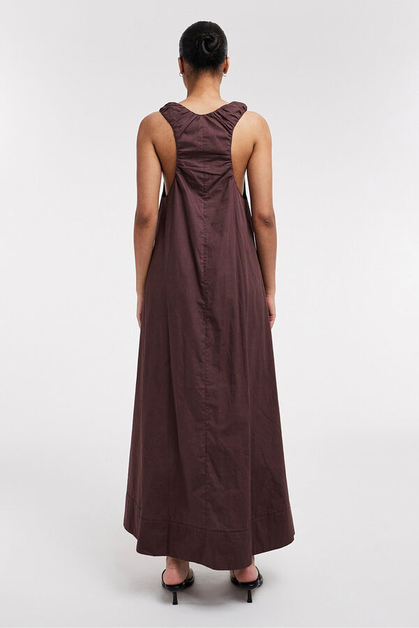 Topshop Long strappy ruched dress nude