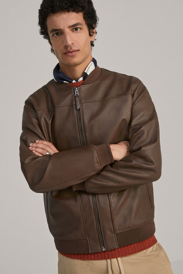 Springfield Faux leather bomber jacket brown
