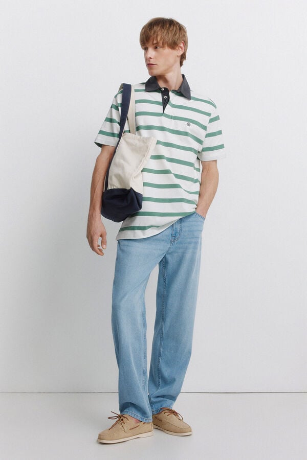 Springfield Polo en piqu&eacute; &agrave; rayures contrastantes regular fit vert