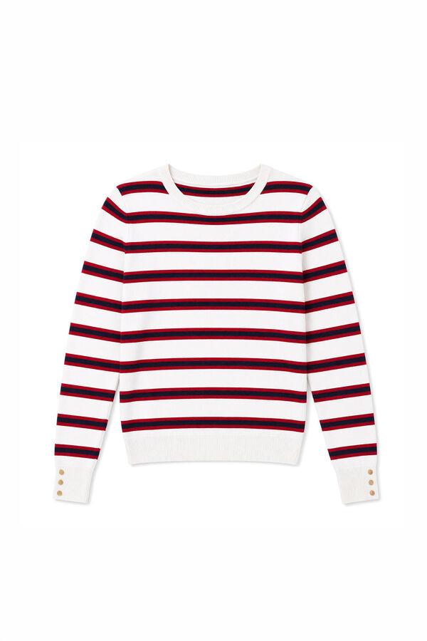 Springfield Pull ray&eacute; basique fin &agrave; boutons rouge