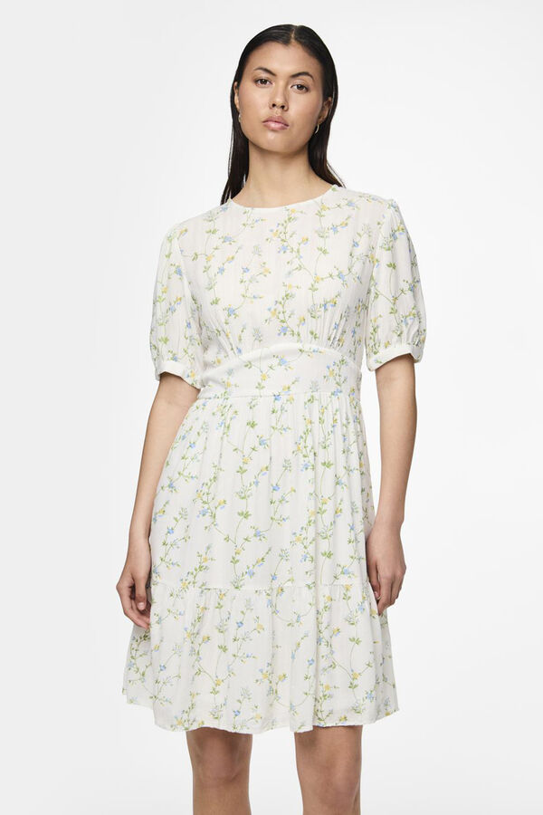 Pieces Short closed neck dress white
