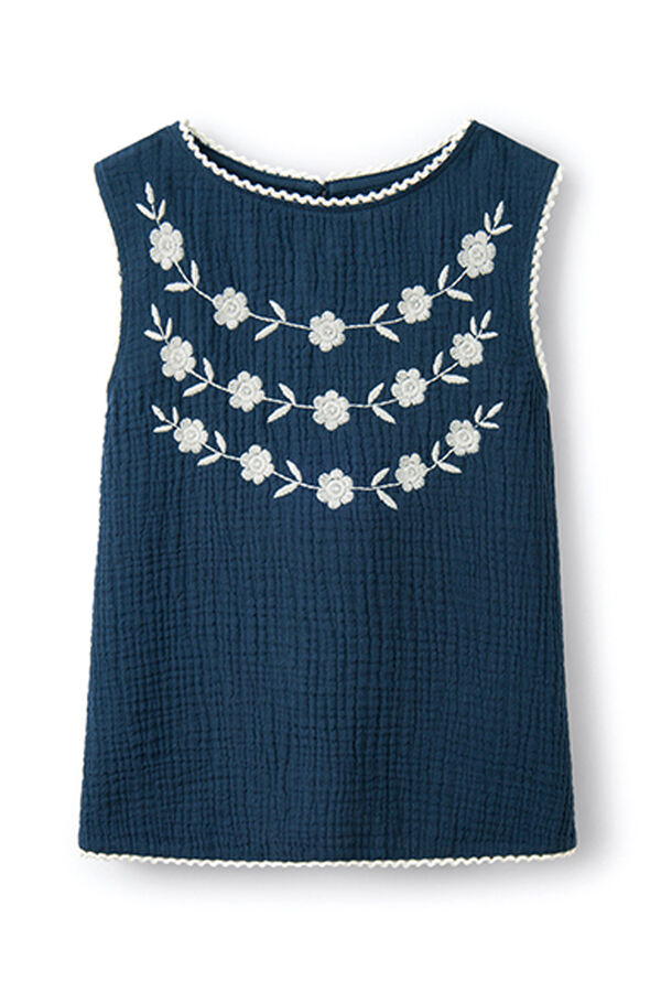 Springfield Girl's floral embroidered top steel blue