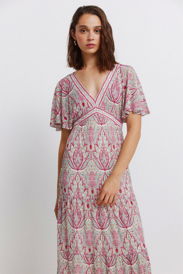 Springfield Midi haljina kratkih rukava sa printom Bež