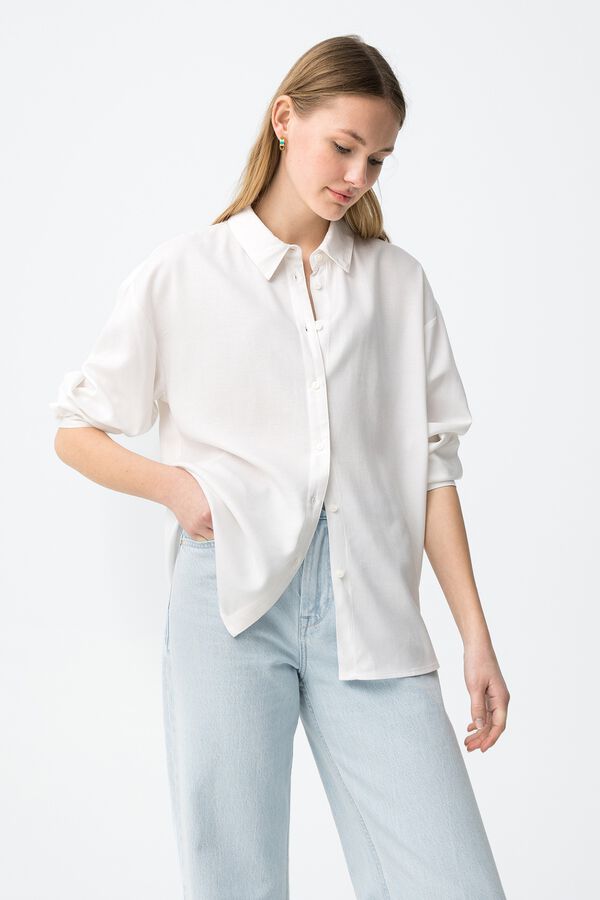 Tiffosi Relaxed long sleeve shirt in ecru beige
