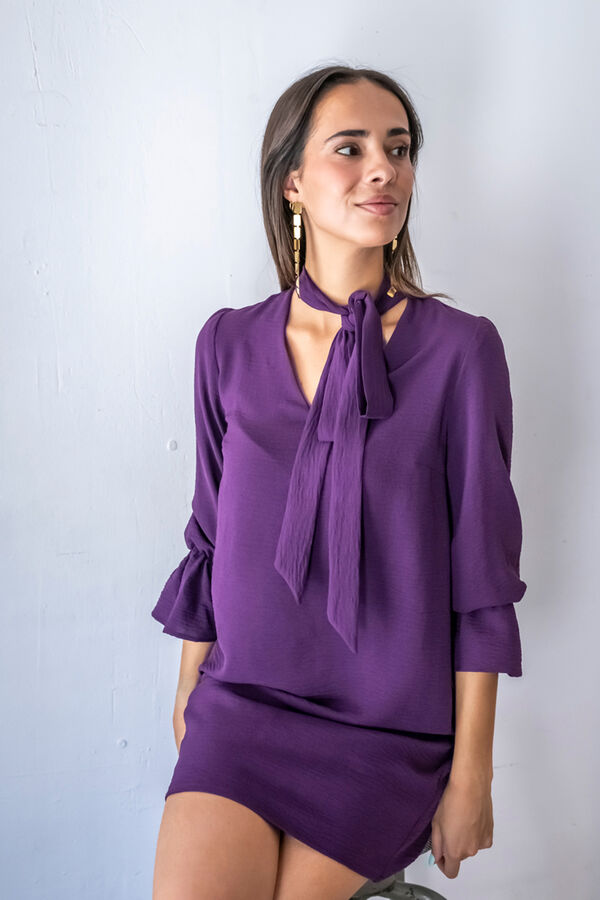 Cul Sac Short dress with tie, bow, lace Ljubičasta