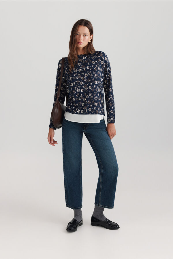 Springfield Printed two-material long sleeve T-shirt blue