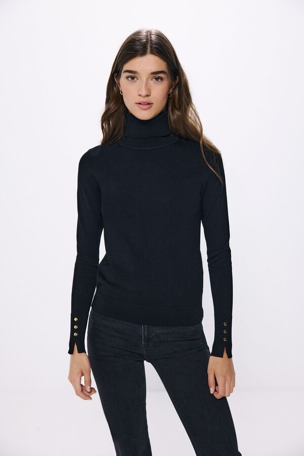 Springfield high neck sweater with buttons at cuffs black