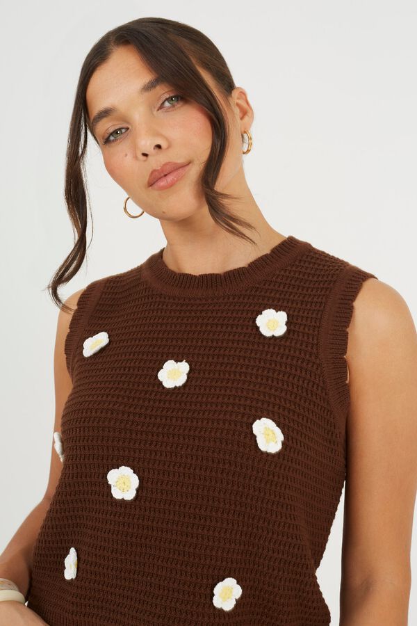 Brave Soul Crochet floral gilet nude