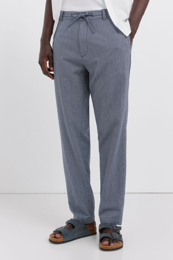 Springfield Striped linen straight fit chinos blue