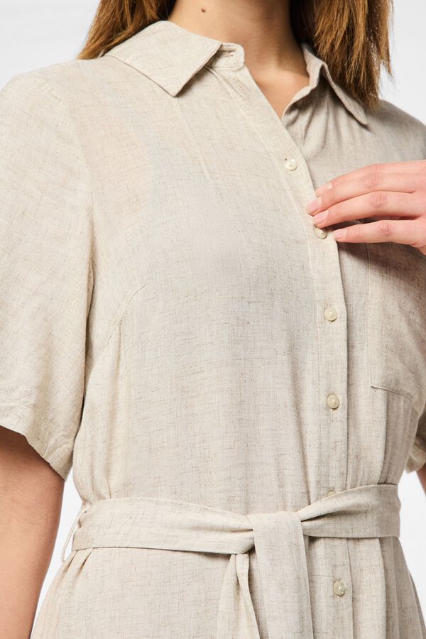 Pieces Linen short sleeve midi shirt dress grey