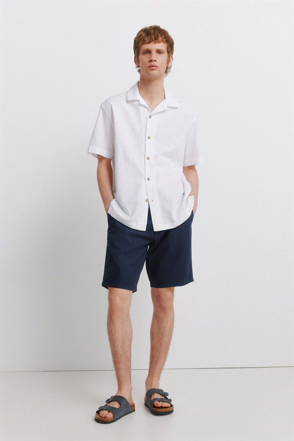 Springfield Linen-look short sleeve bowling shirt white