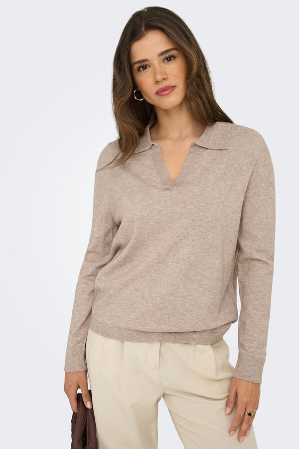 Only Polo de malha de manga comprida cru