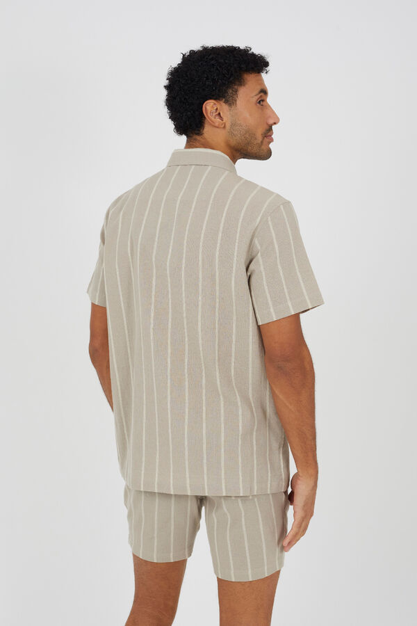 Brave Soul Camisa a rayas manga corta beige