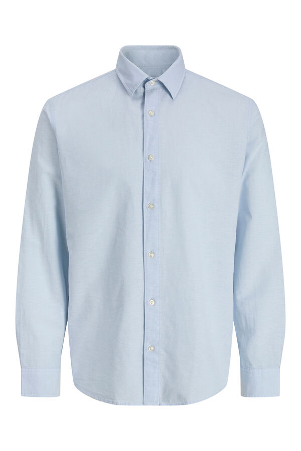Jack & Jones PLUS Camisa lino manga larga azul