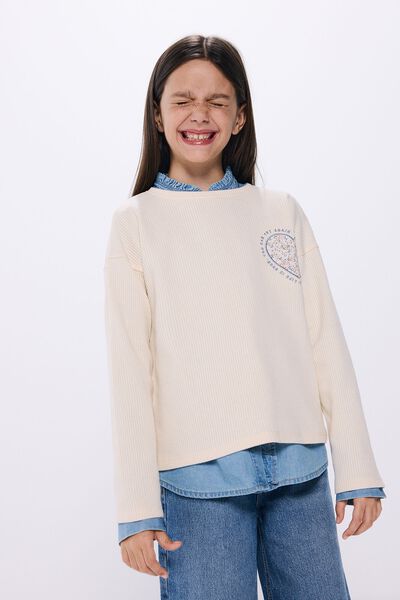 Springfield T-shirt com costela de coração para menina beige