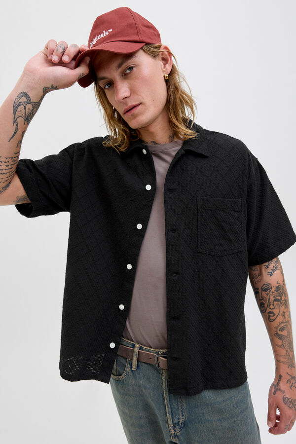Jack & Jones Herren-Kurzarmhemd mit Textur Schwarz