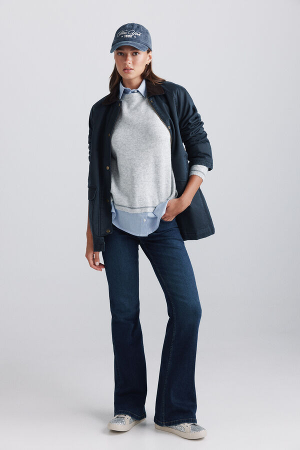 Springfield Shirt-style mixed fabric jumper grey