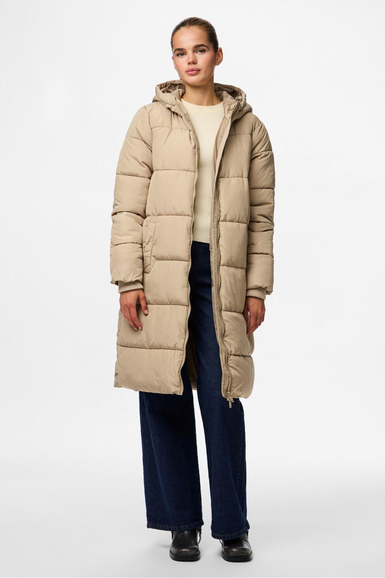 Pieces Wattierter Mantel mit Kapuze und Taschen