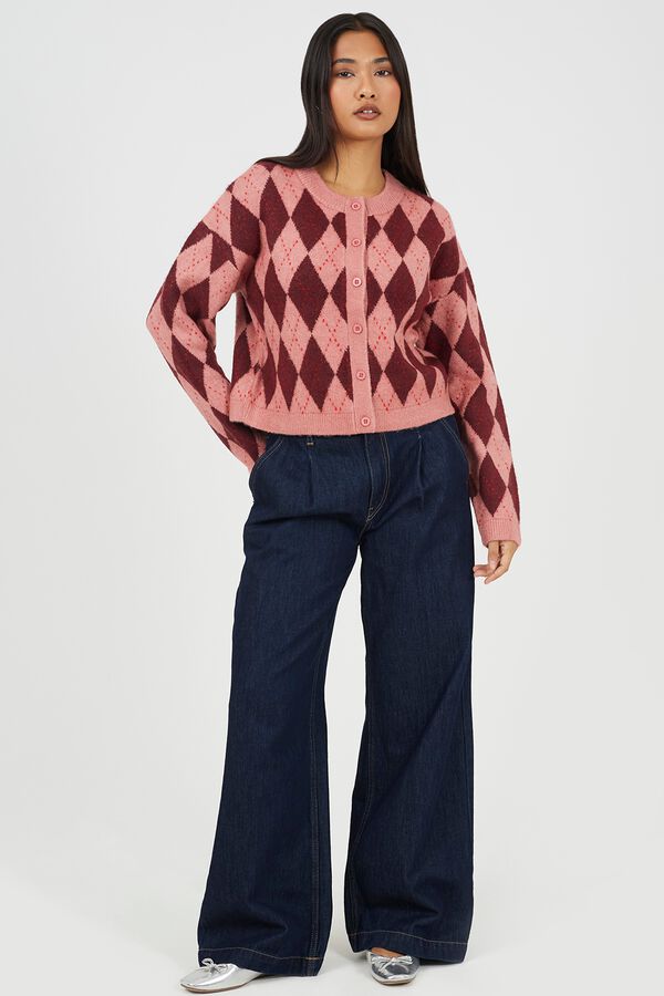 Brave Soul Diamond round neck cardigan pink