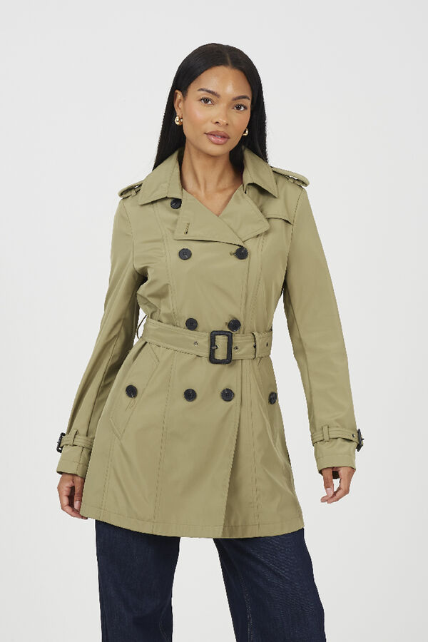 Brave Soul Gabardina con cintur&oacute;n y botones kaki