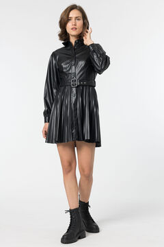 Springfield Belted faux leather dress noir