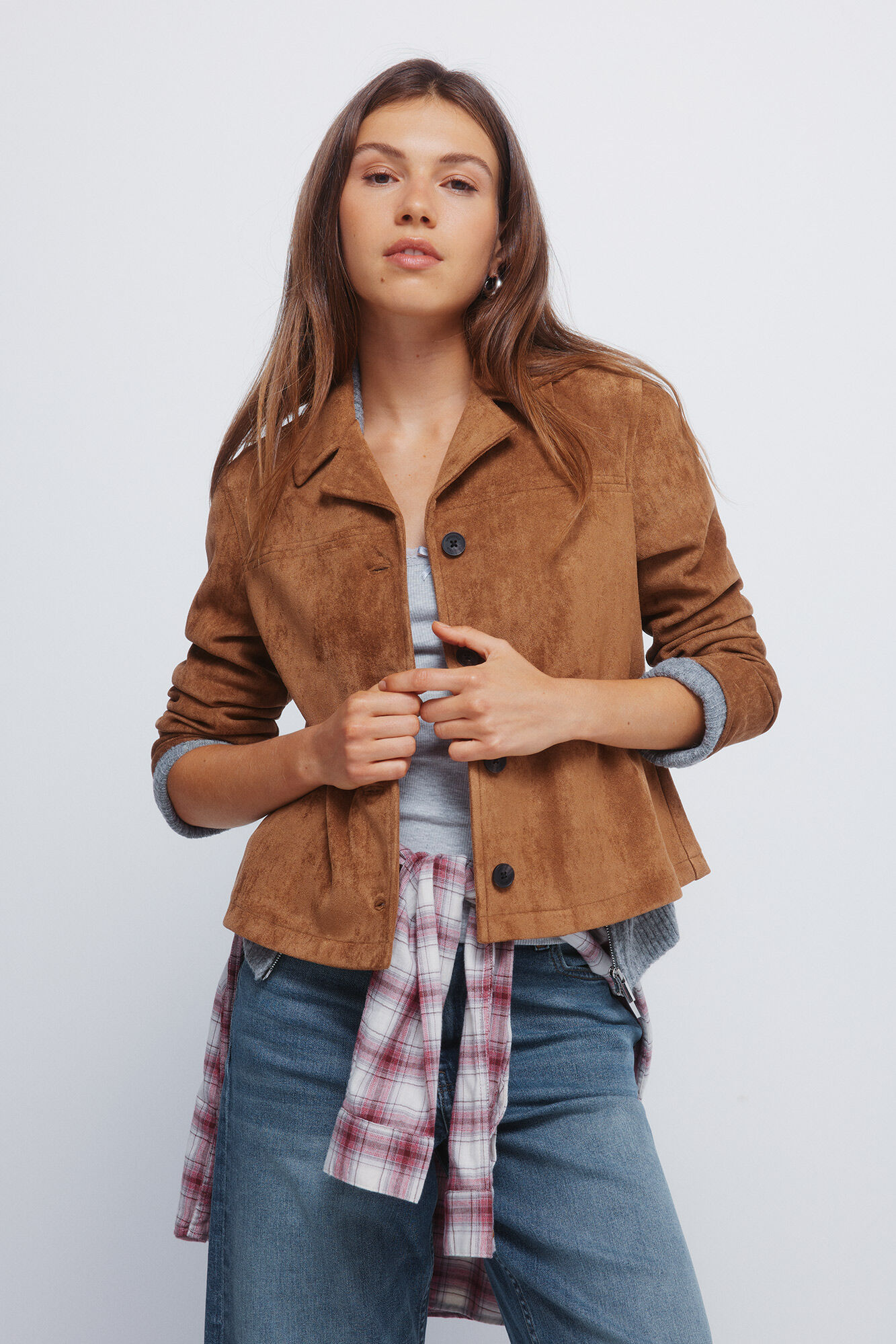 Springfield Damen Jersey Langarm - Modische Bluse Mit Fransen-Detail