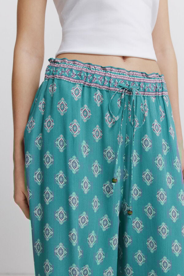 Springfield Printed rustic drawstring trousers beige