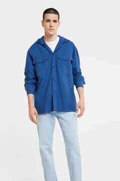 Springfield Linen overshirt with hood blue
