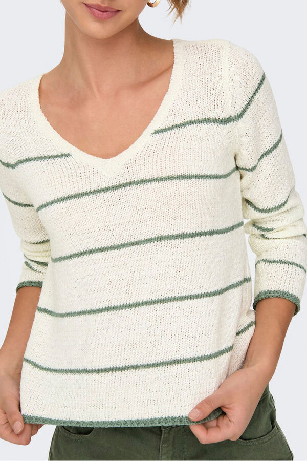 Only Su&eacute;ter com gola em V branco