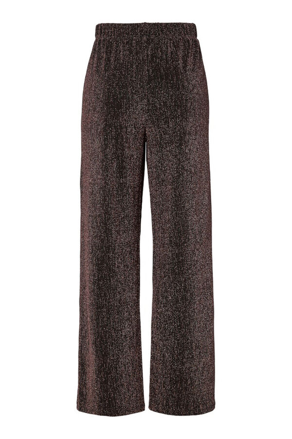 Pieces Calças de lurex elásticas de perna reta castanho