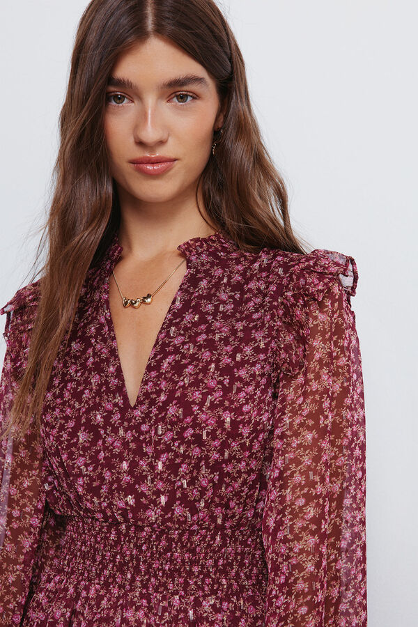 Springfield Vestido curto estampado com saia dupla camada vermelho