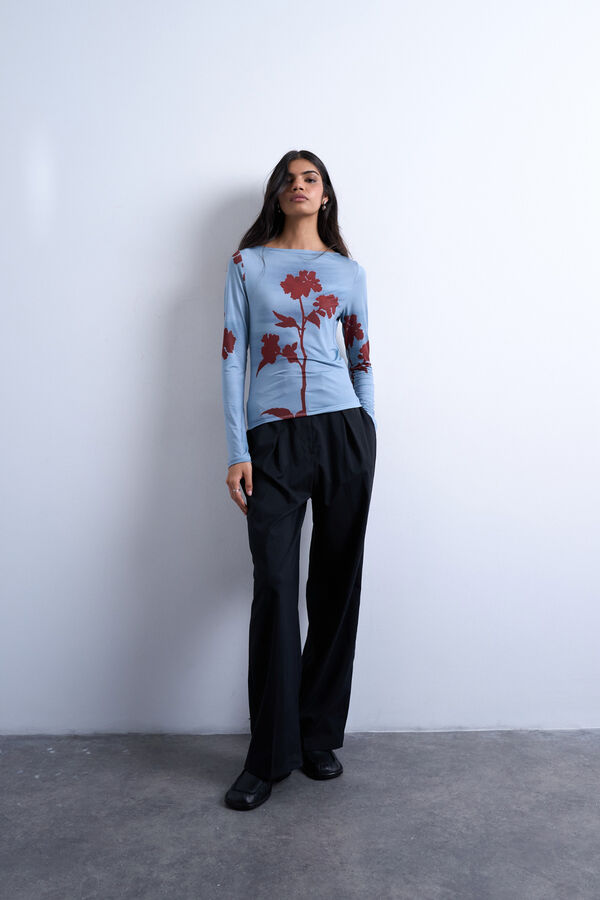 Topshop Printed long-sleeve top blue