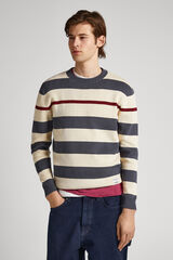 Springfield Printed jumper with Breton stripes grey