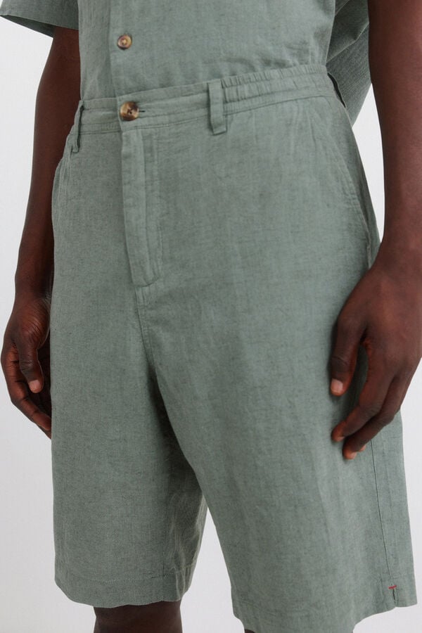 Springfield Bež lanene bermude opu&scaron;tenog kroja Zelena