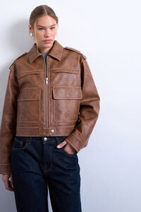 Topshop Casaco curto motard efeito pele