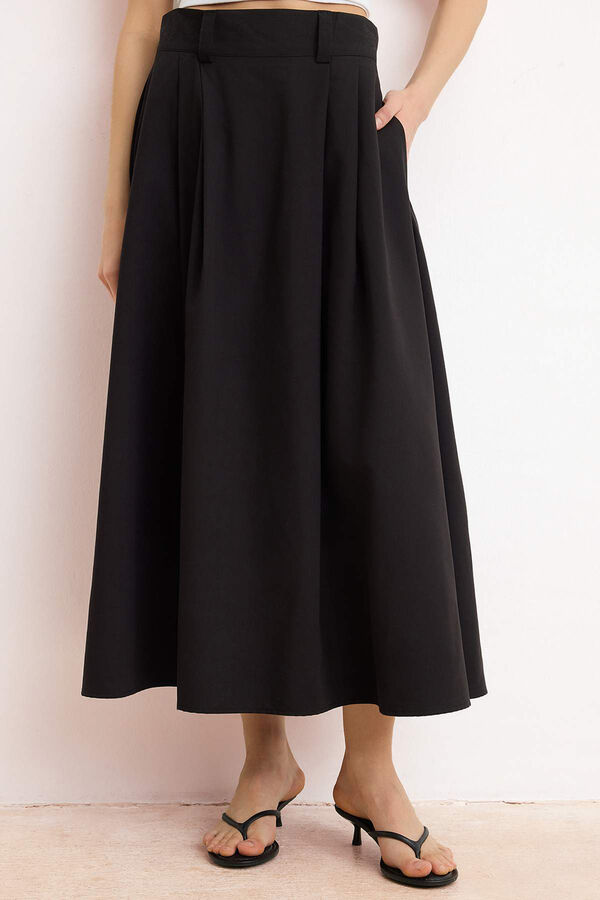 Trendyol Pleated maxi long skirt black