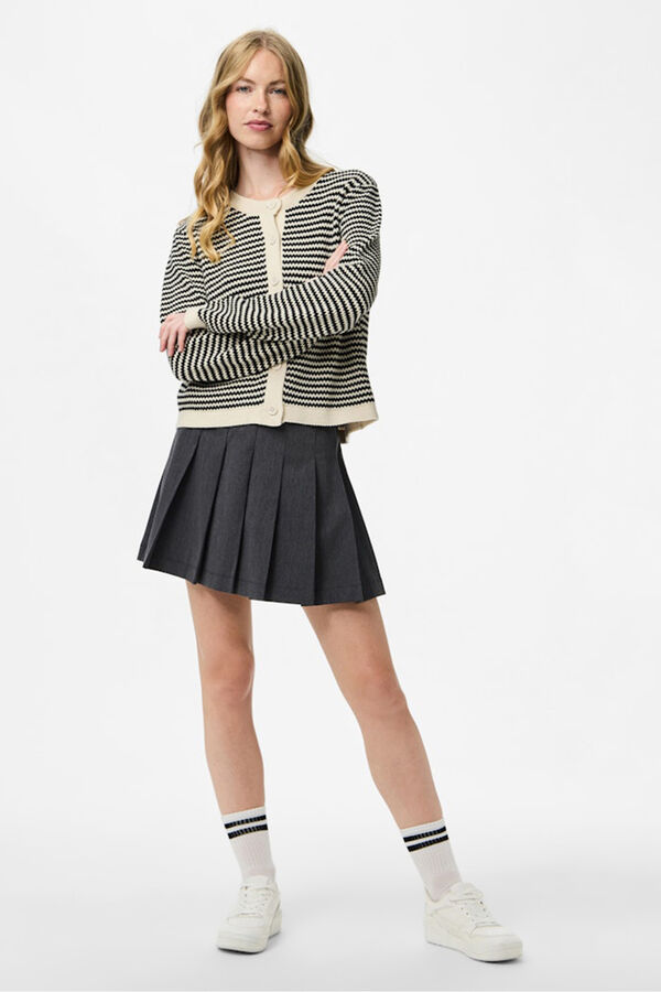 Pieces Contrast striped round neck cardigan grey