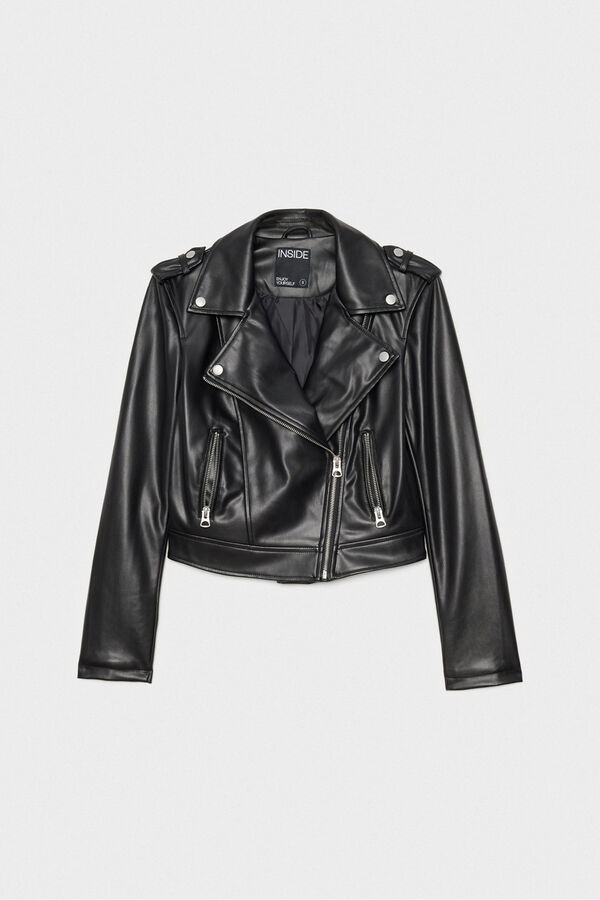 Inside Faux leather biker jacket black